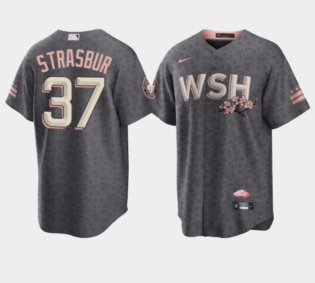 Men's Washington Nationals #37 Stephen Strasbur 2022 Grey City Connect Cherry Blossom Cool Base Stitched Jersey