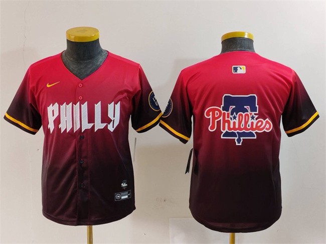 Youth Philadelphia Phillies Team Big Logo Red 2024 City Connect Limited Stitched Baseball Jersey