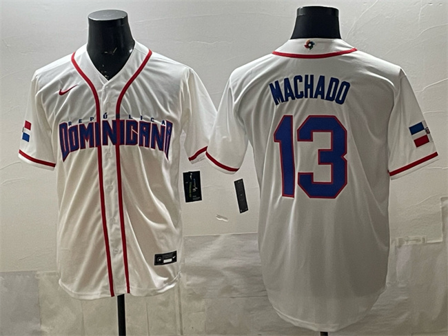 Men's Dominican Republic Baseball #13 Manny Machado White 2026 World Baseball Classic Home Stadium Stitched Jersey Men's Dominican Republic Baseball #13 Manny Machado White 2026 World Baseball Classic Home Stadium Stitched Jersey