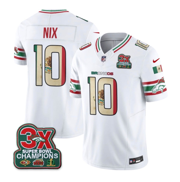 Men's Denver Broncos Active Player Custom White Mexico Edition Super Bowl Champions Stitched Football Jersey