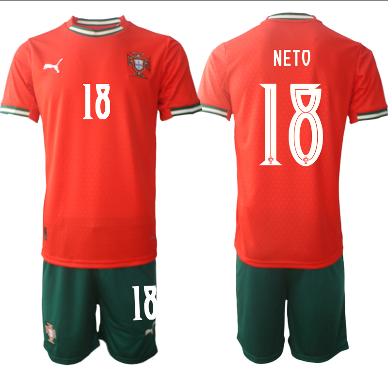 Men's Portugal Team #18 Pedro Neto 2025 Red Home Soccer Jersey Suit Men's Portugal Team #18 Pedro Neto 2025 Red Home Soccer Jersey Suit