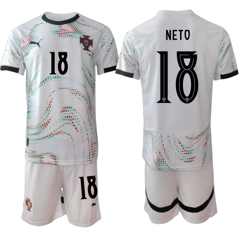 Men's Portugal Team #18 Pedro Neto 2025 White Away Soccer Jersey Suit Men's Portugal Team #18 Pedro Neto 2025 White Away Soccer Jersey Suit