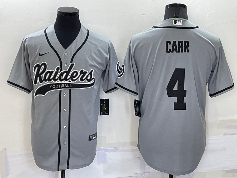 Men's Las Vegas Raiders #4 Derek Carr Grey Cool Base Stitched Baseball Jersey