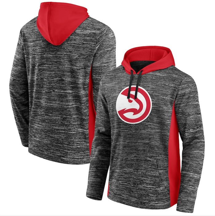 Men's Atlanta Hawks Heathered Charcoal Red Instant Replay Color Block Pullover Hoodie Men's Atlanta Hawks Heathered Charcoal Red Instant Replay Color Block Pullover Hoodie
