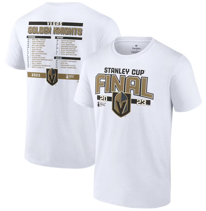 Men's Vegas Golden Knights White 2023 Stanley Cup Final Roster T-Shirt Men's Vegas Golden Knights White 2023 Stanley Cup Final Roster T-Shirt
