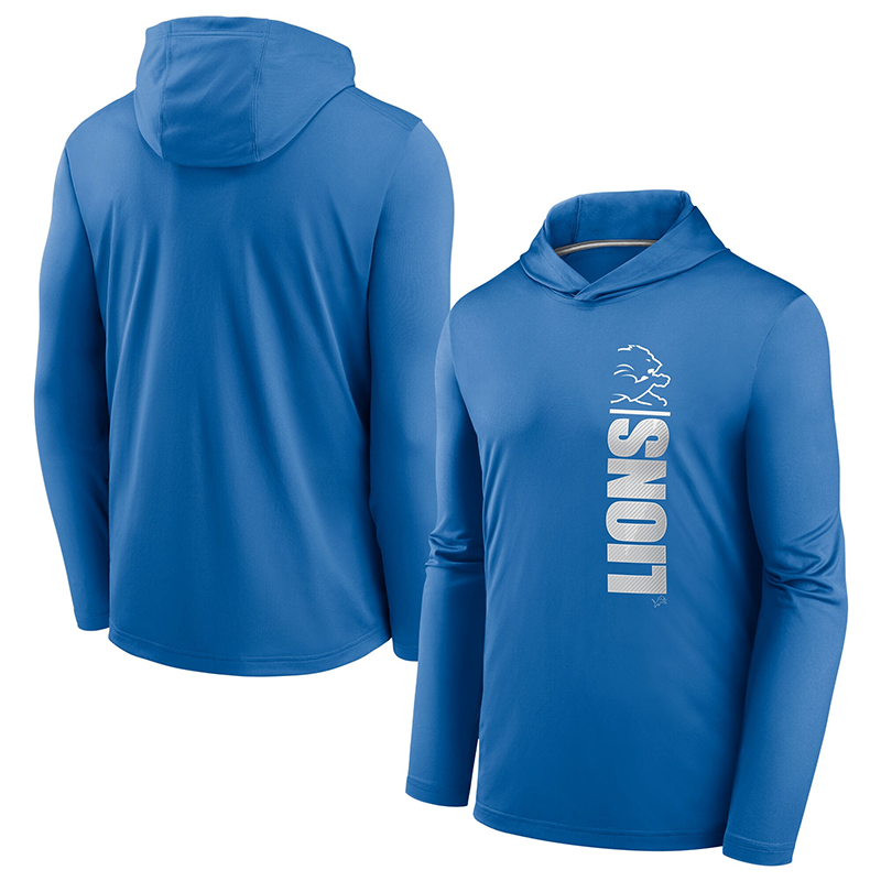 Men's Detroit Lions Blue Fan Gear Team Stack Hoodie Performance Long Sleeve T-Shirt