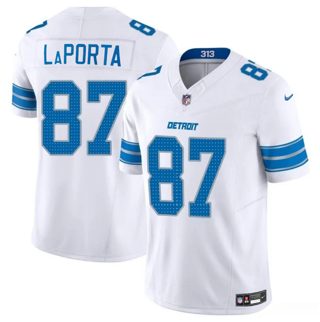 Men's Detroit Lions #87 Sam LaPorta White 2024 F.U.S.E. Vapor Limited Stitched Jersey
