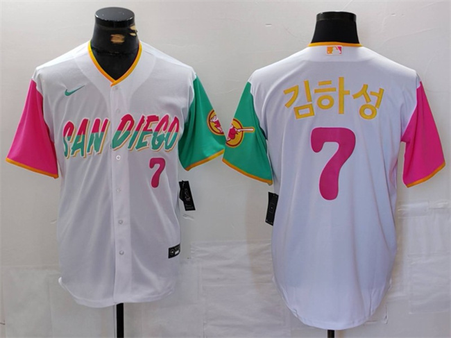 Men's San Diego Padres #7 김하성 White City Connect Cool Base Stitched Baseball Jersey