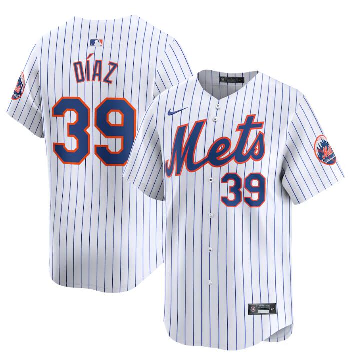 Men's New York Mets #39 Edwin Diaz White 2024 Home Limited Stitched Baseball Jersey