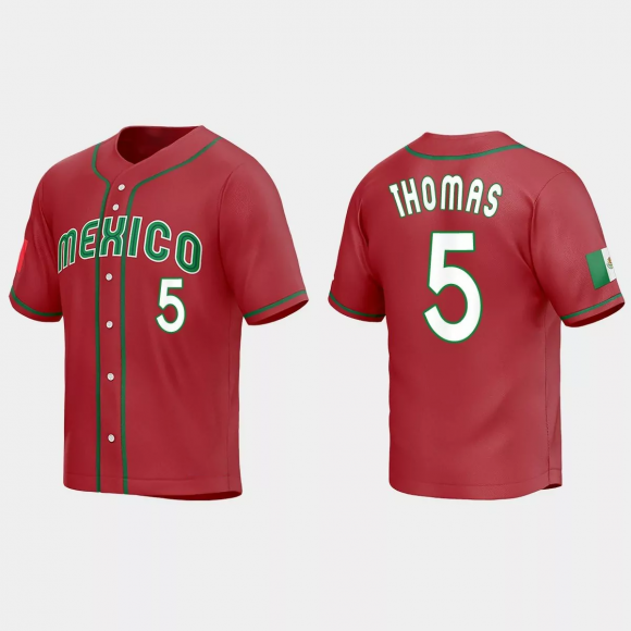 Men's Mexico Baseball #5 Alek Thomas 2023 Red World Baseball Classic Stitched Jersey