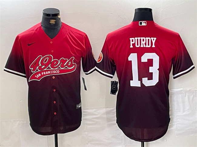 Men's San Francisco 49ers #13 Brock Purdy Red/Black With Patch Cool Base Stitched Baseball Jersey