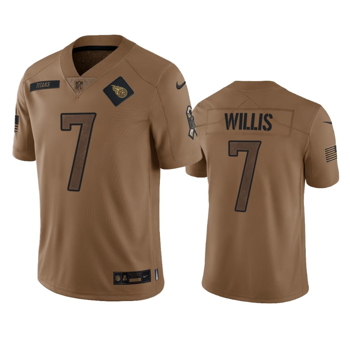 Men's Tennessee Titans #7 Malik Willis 2023 Brown Salute To Service Stitched Football Jersey Men's Tennessee Titans #7 Malik Willis 2023 Brown Salute To Service Stitched Football Jersey