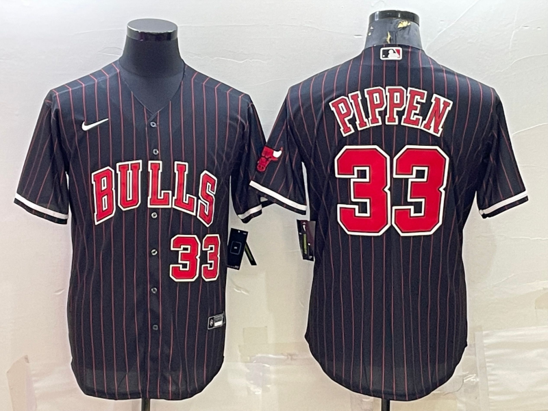 Men's Chicago Bulls #33 Scottie Pippen Black Cool Base Stitched Baseball Jersey Men's Chicago Bulls #33 Scottie Pippen Black Cool Base Stitched Baseball Jersey
