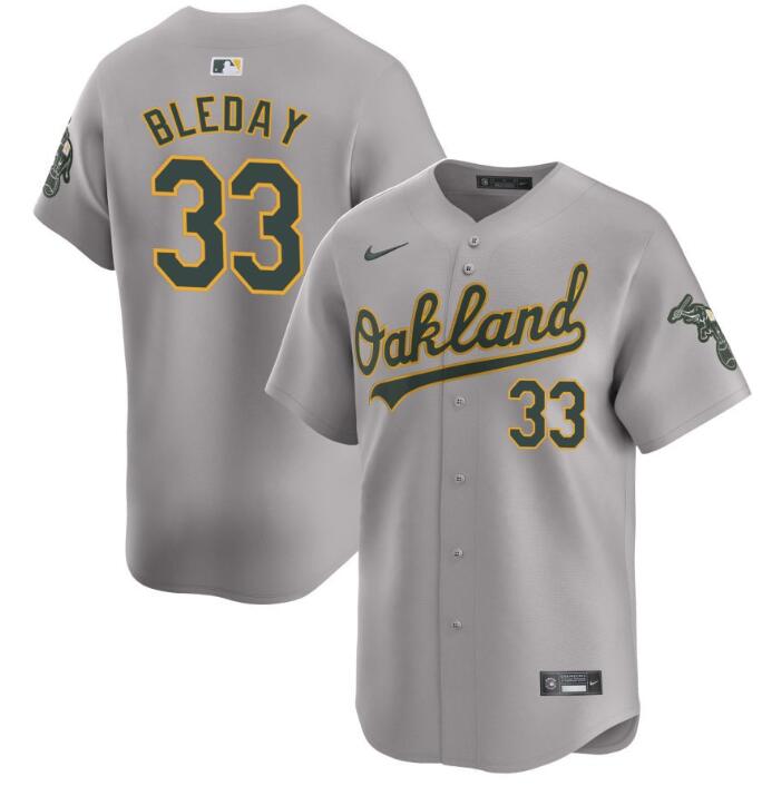 Men's Oakland Athletics #33 JJ Bleday Grey 2024 Away Limited Stitched Jersey