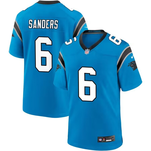 Men's Carolina Panthers #6 Miles Sanders Blue Stitched Game Jersey Men's Carolina Panthers #6 Miles Sanders Blue Stitched Game Jersey