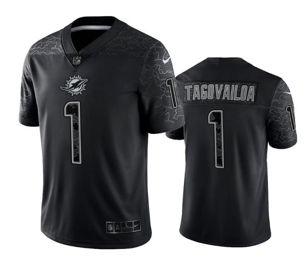 Men's Miami Dolphins #1 Tua Tagovailoa Black Reflective Limited Stitched Football Jersey