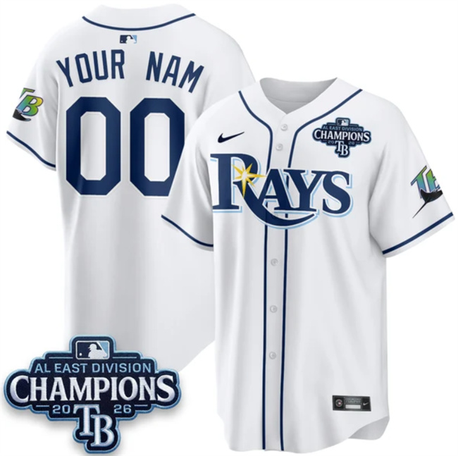 Men's Tampa Bay Rays ACTIVE PLAYER Custom White 2026 AL East Champions Patch Limited Stitched Baseball Jersey