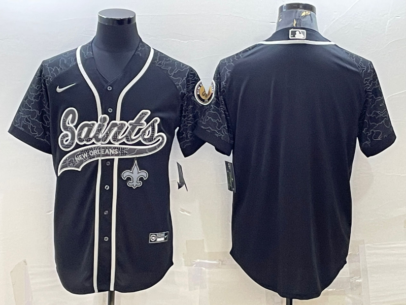 Men's New Orleans Saints Blank Black Reflective With Patch Cool Base Stitched Baseball Jersey Men's New Orleans Saints Blank Black Reflective With Patch Cool Base Stitched Baseball Jersey