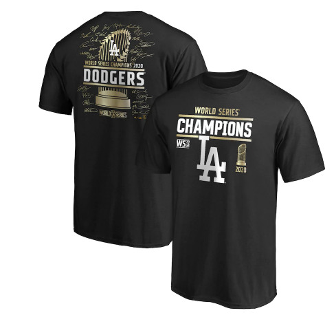 Men's Los Angeles Dodgers Black 2020 World Series Champions Signature Roster T-Shirt