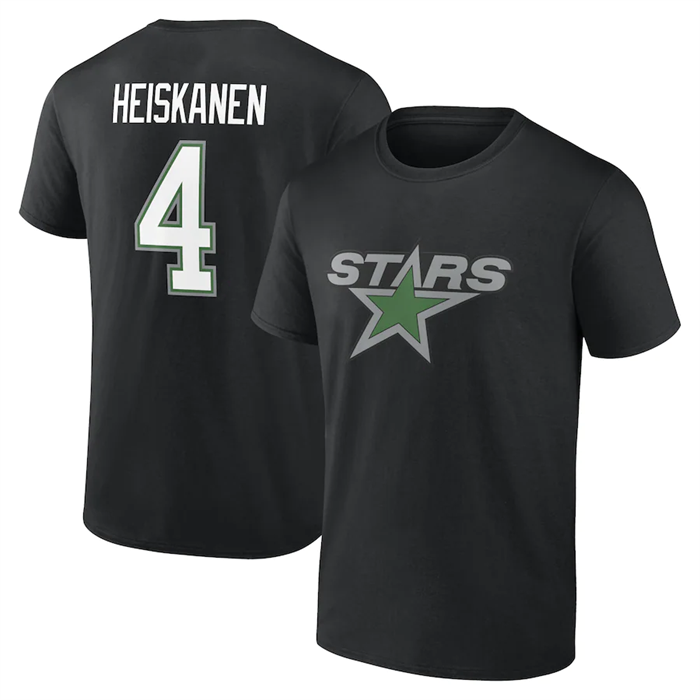 Men's Dallas Stars #4 Miro Heiskanen Black T-Shirt Men's Dallas Stars #4 Miro Heiskanen Black T-Shirt