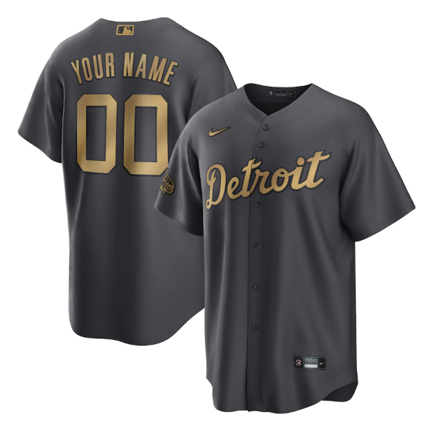 Men's Detroit Tigers Active Player Custom 2022 All-star Charcoal Base Base Stitched Jersey