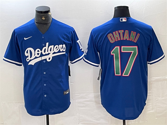 Men's Los Angeles Dodgers #17 Shohei Ohtani Stitched Blue/Green Cool Base Baseball Jersey