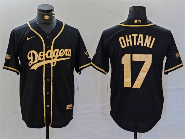 Men's Los Angeles Dodgers #17 Shohei Ohtani Black Gold World Series Champions Cool Base Stitched Baseball Jersey