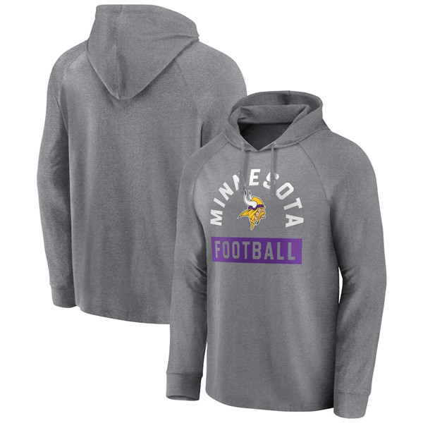 Men's Minnesota Vikings Heathered Gray No Time Off Raglan Pullover Hoodie Men's Minnesota Vikings Heathered Gray No Time Off Raglan Pullover Hoodie
