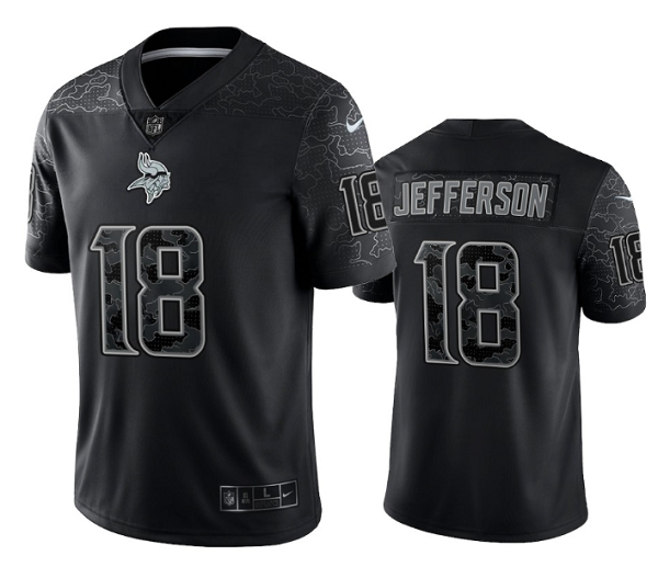 Men's Minnesota Vikings #18 Justin Jefferson Black Reflective Limited Stitched Football Jersey Men's Minnesota Vikings #18 Justin Jefferson Black Reflective Limited Stitched Football Jersey