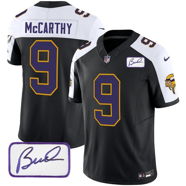 Men's Minnesota Vikings #9 J.J. McCarthy Black/White 2024 Draft F.U.S.E. Throwback Vapor Untouchable Limited Stitched Jersey