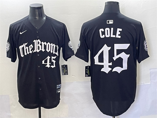 Men's New York Yankees #45 Gerrit Cole Black 'Gothic Legacy Edition' Vapor Premier Limited Stitched Baseball Jersey Men's New York Yankees #45 Gerrit Cole Black 'Gothic Legacy Edition' Vapor Premier Limited Stitched Baseball Jersey
