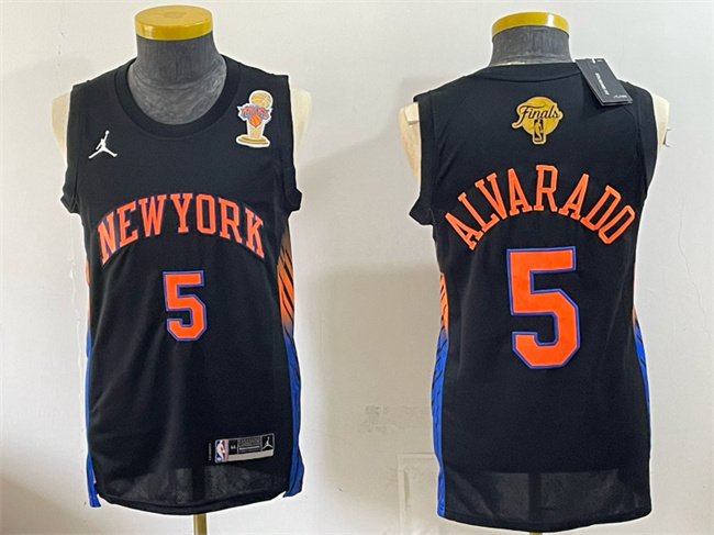 Men's New Yok Knicks #5 Jose Alvarado Black 2026 Finals Champions Patch Statement Edition Stitched Jersey Men's New Yok Knicks #5 Jose Alvarado Black 2026 Finals Champions Patch Statement Edition Stitched Jersey