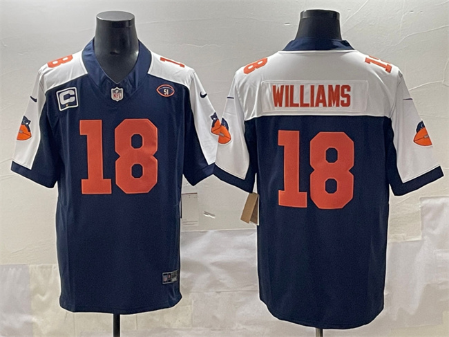 Men's Chicago Bears #18 Caleb Williams Navy/White F.U.S.E. With 1-star C Patch And No. 51 Patch Throwback Stitched Football Jersey