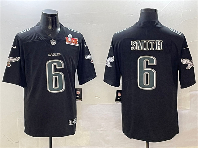 Men's Philadelphia Eagles #6 DeVonta Smith Black 2025 Super Bowl LIX Patch Fashion New Vapor Untouchable Limited Stitched Football Jersey Men's Philadelphia Eagles #6 DeVonta Smith Black 2025 Super Bowl LIX Patch Fashion New Vapor Untouchable Limited Stitched Football Jersey