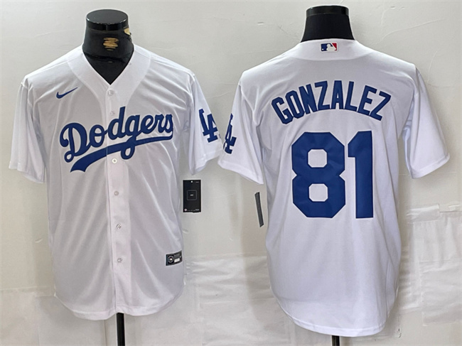 Men's Los Angeles Dodgers #81 Victor González White Cool Base Stitched Baseball Jersey