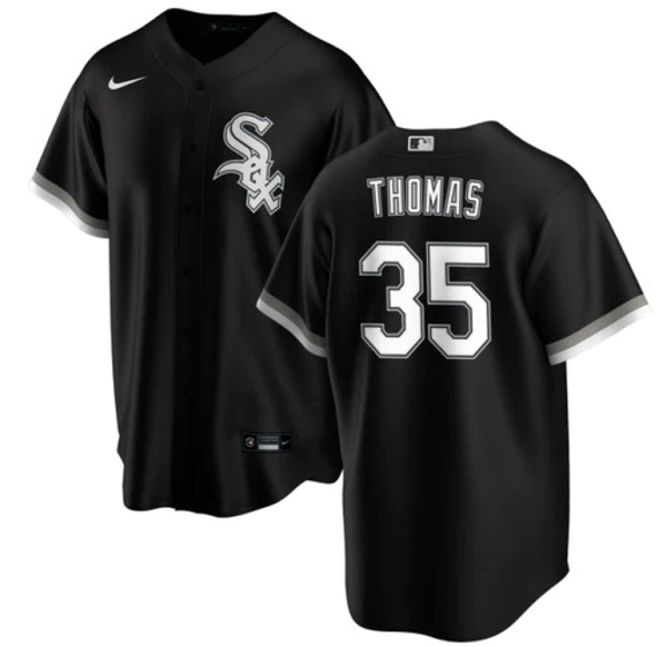 Men's Chicago White Sox #35 Frank Thomas Black Cool Base Stitched Jersey