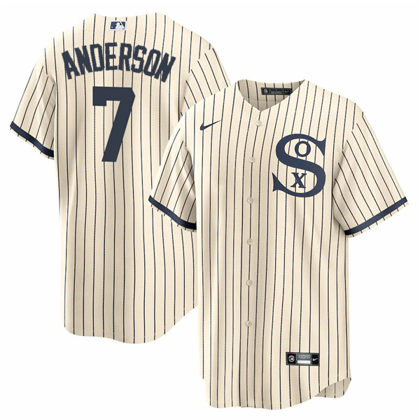 Men's Chicago White Sox #7 Tim Anderson 2021 Cream/Navy Name&Number Field of Dreams