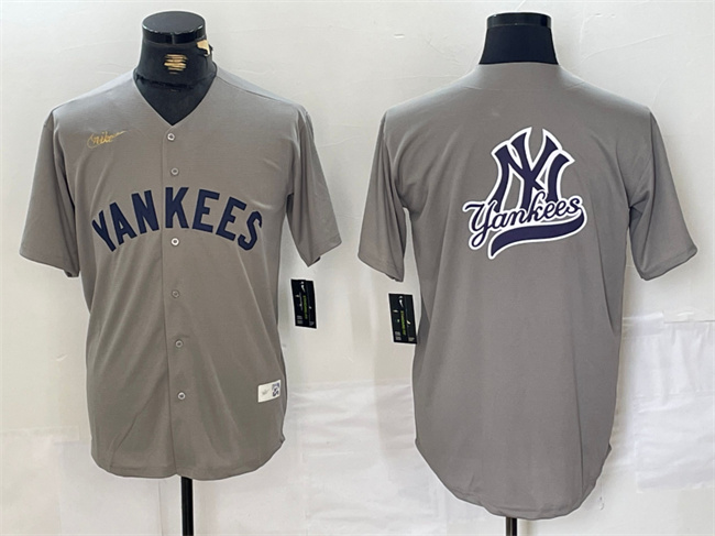 Men's New York Yankees Grey Team Big Logo Cool Base Stitched Baseball Jersey Men's New York Yankees Grey Team Big Logo Cool Base Stitched Baseball Jersey