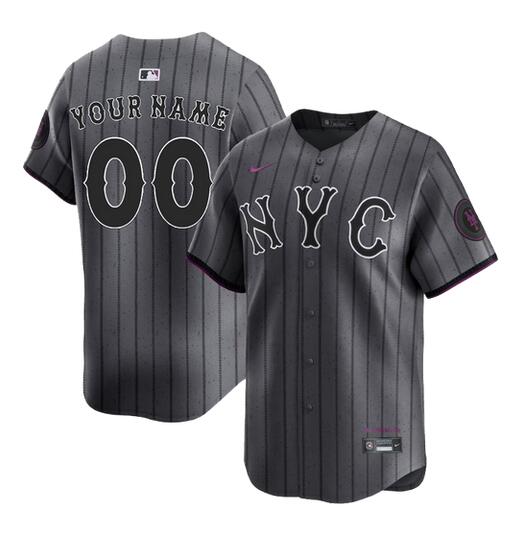 Men's New York Mets Active Player Custom Graphite 2024 City Connect Limited Stitched Baseball Jersey