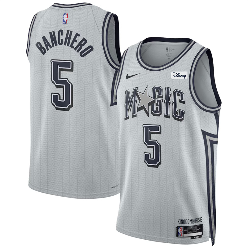 Men's Orlando Magic #5 Paolo Banchero Silver 2024/25 City Edition Stitched Basketball Jersey Men's Orlando Magic #5 Paolo Banchero Silver 2024/25 City Edition Stitched Basketball Jersey