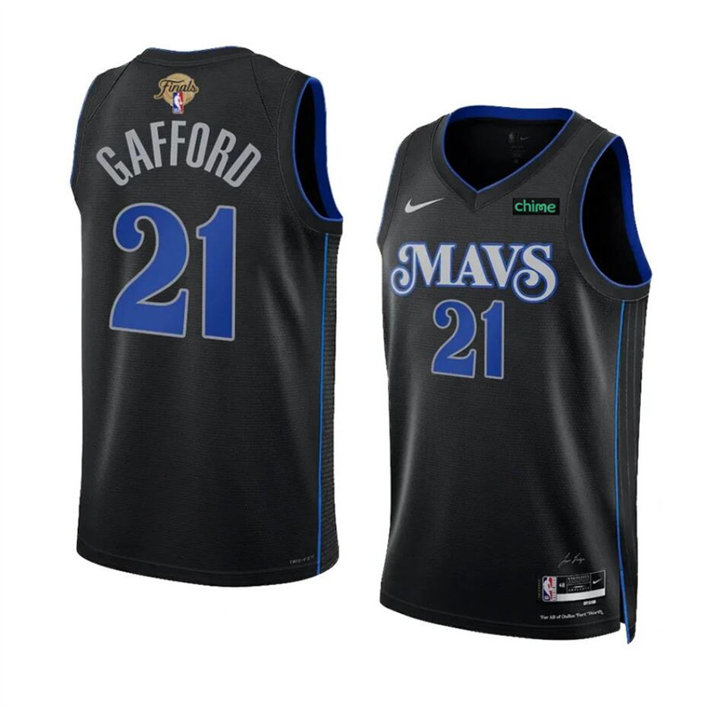 Men's Dallas Mavericks #21 Daniel Gafford Black 2024 Finals City Edition Stitched Basketball Jersey