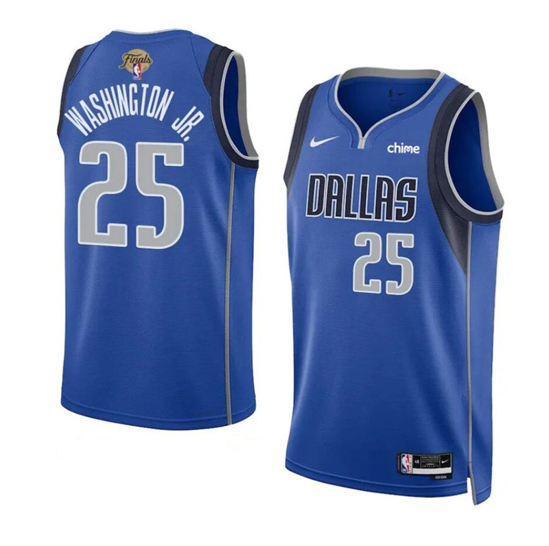 Men's Dallas Mavericks #25 P.J. Washington Jr. Blue 2024 Finals Icon Edition Stitched Basketball Jersey