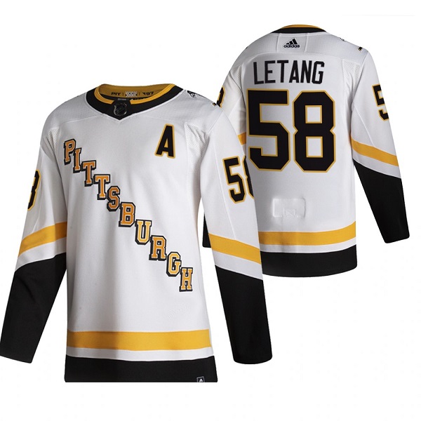 Men's Pittsburgh Penguins #58 Kris Letang 2021 Reverse Retro White Stitched NHL Jersey