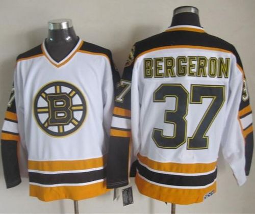Bruins #37 Patrice Bergeron White/Black CCM Throwback Stitched NHL Jersey Bruins #37 Patrice Bergeron White/Black CCM Throwback Stitched NHL Jersey