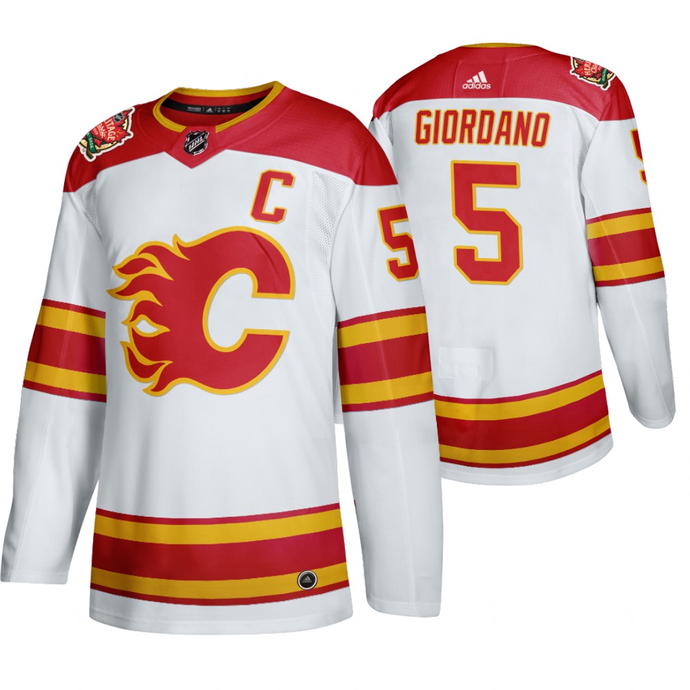 Calgary Flames #5 Mark Giordano Men's 2019-20 Heritage Classic Authentic White Stitched NHL Jersey