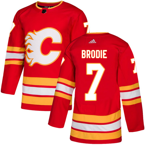Adidas Flames #7 TJ Brodie Red Alternate Authentic Stitched NHL Jersey