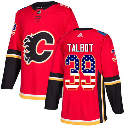 Adidas Flames #39 Cam Talbot Red Home Authentic USA Flag Stitched NHL Jersey