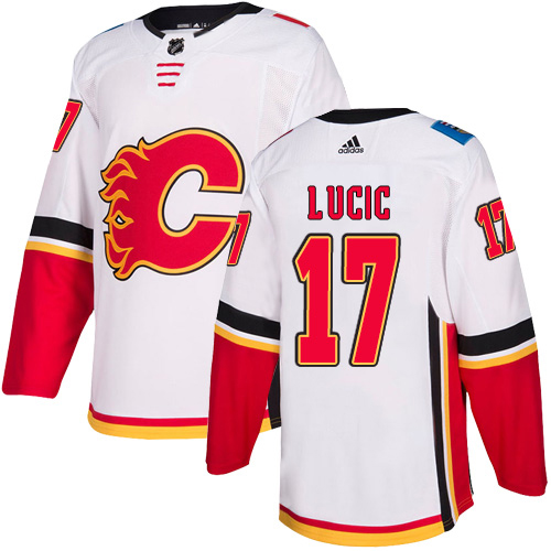 Adidas Flames #17 Milan Lucic White Road Authentic Stitched NHL Jersey