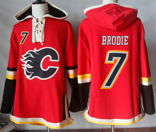 Flames #7 TJ Brodie Red Sawyer Hooded Sweatshirt Stitched NHL Jersey Flames #7 TJ Brodie Red Sawyer Hooded Sweatshirt Stitched NHL Jersey