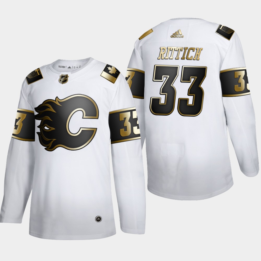Calgary Flames #33 David Rittich Men's Adidas White Golden Edition Limited Stitched NHL Jersey